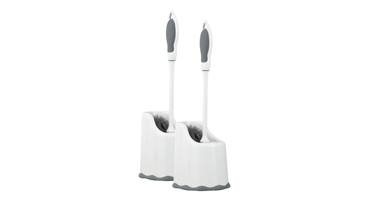 Superio Toilet Bowl Brush and Holder with Under Rim Cleaner for Bathroom, Toilet Brush and Caddy with Non Scratch Bristles and Under Rim Lip Brush