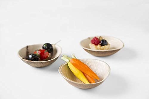 Charity Leaf Disposable Palm Leaf 3.5" Round Mini Bowl (25 pcs) Dipping Bowls | Bamboo Like| All Natural and Biodegradable | Charcuterie Boards, BBQs
