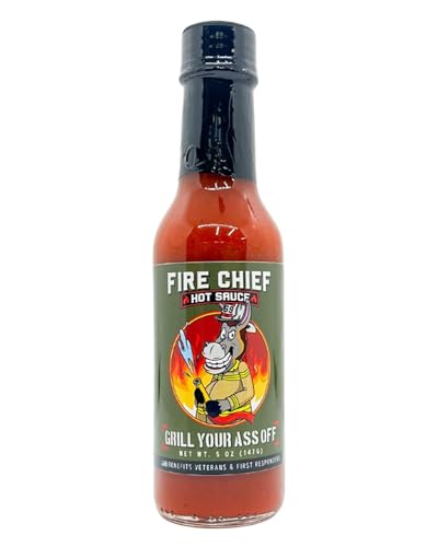 Grill Your As* Off Fire Chief Hot Sauce - 5oz Savory & Spicy Gourmet Sauce Made with Pure Peppers & Bold Spices - Best Hot Sauce for Tacos, Burgers