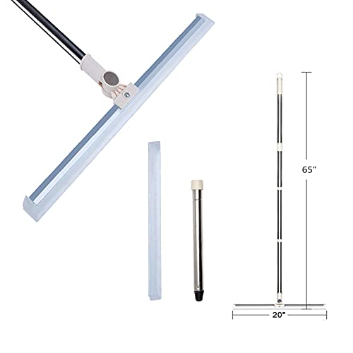 Floor Squeegee 20 inch Silicone Long Handle of 65" for Window Cleaning Shower Squeegee Scrubber Combi with Pole Extendable Telescopic Adjustable