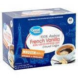 Great Value 100% Arabica French Vanilla Coffee Pods, Medium Roast, 48 Count (Pack of 2)