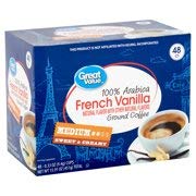 Great Value 100% Arabica French Vanilla Coffee Pods, Medium Roast, 48 Count (Pack of 2)