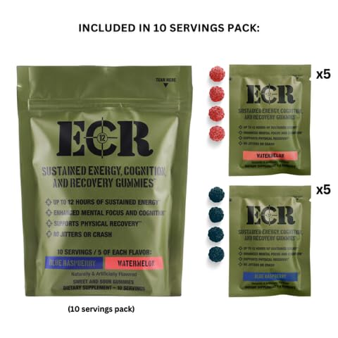 ECR12 - Energy, Focus, Recovery Gummies - Blue Raspberry + Watermelon Flavors - Caffeine