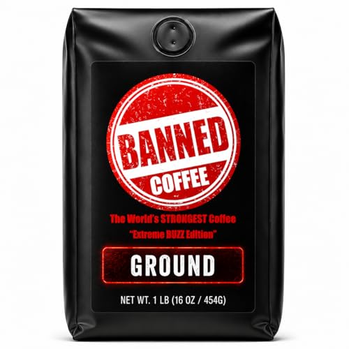 Banned Coffee™ Ground - World’s Strongest High Caffeine Coffee That Shouldn’t Be Allowed - Bold Medium-Dark Roast Arabica & Robusta Blend - Extreme