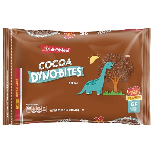 Malt-O-Meal Cocoa Dyno Bites Breakfast Cereal, Gluten Free Chocolate Crunch, Family Size, 25 oz Resealable Bag