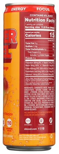 Eboost Natural Nootropic Vitamin Keto Super Fuel Energy Drink 12 Fl oz (Orange Mango)