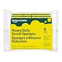 Amazon Basics Heavy Duty Dual-Sided Scrub Sponges, Reusable, 4.4 x 2.7 x 0.8 in, Yellow/Green, 6-Pack