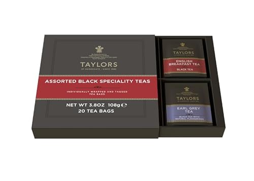 Taylors of Harrogate Assorted Specialty Black Teas Sampler, Variety Gift Box, Individually Wrapped Bags, 20 Count (Pack of 1), English Breakfast, Earl