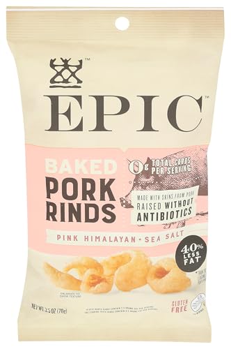 EPIC Pink Himalayan and Sea Salt Baked Pork Rinds, Keto Friendly, Protein Snacks, 2.5 oz