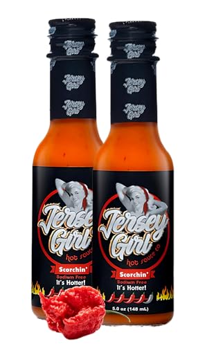 Jersey Girl Hot Sauce Co Scorchin' No Salt/Sodium Free Hot Sauce 5 Oz - Carolina Reaper & Dragon's Breath Pepper Sauce (Pack of 2) - All Natural