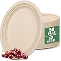 IJRPLM 50 Pack Oval Paper Plates, 12 Inch Disposable Paper Plates Heavy Duty,Compostable Oval Plate, Natural Bagasse Sugarcane Plate for BBQ Party