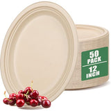 IJRPLM 50 Pack Oval Paper Plates, 12 Inch Disposable Paper Plates Heavy Duty,Compostable Oval Plate, Natural Bagasse Sugarcane Plate for BBQ Party
