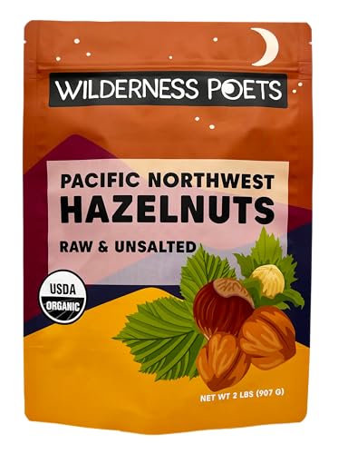 Wilderness Poets, Organic, Pacific Northwest-Grown Hazelnuts - Raw, Whole Nuts with Skins, No Shells. Bulk Size (32 Ounce - 2 Pound)