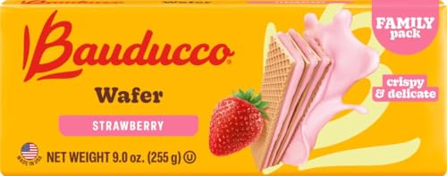 Bauducco Strawberry Wafers - Crispy Wafer Cookies With 3 Delicious, Indulgent, Decadent Layers of Strawberry Flavored Cream - Delicious Sweet Snack or