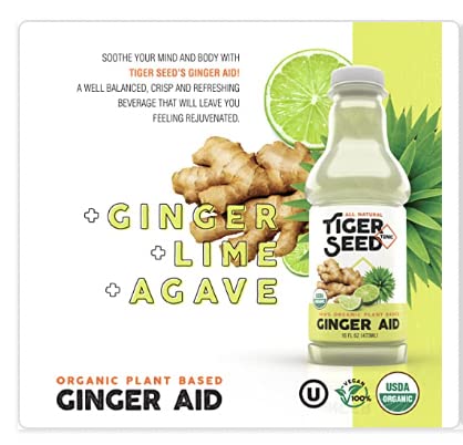 Ginger Aid - Tiger Seed - Plant Based Immunity and Recovery Support - 16 FL OZ Bottles (Pack of 9) Ginger, Lime Juice and Agave -Organic, Vegan