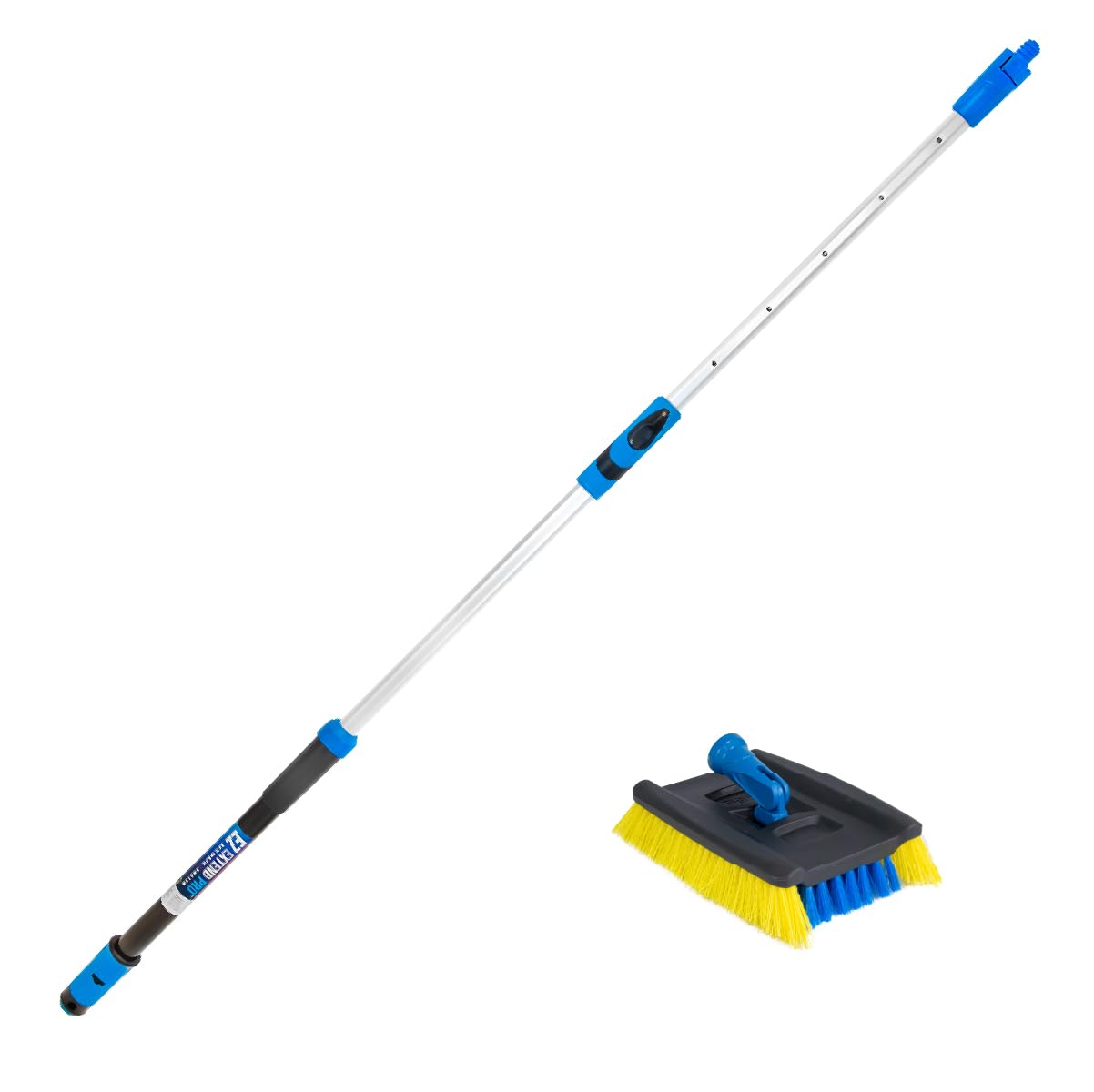 Unger Professional Lock-On Wood & Composite Deck Brush with EZ Extend Pro Telescopic Pole for Outdoor Decks with Durable Dual-Bristle, Swivel Deck