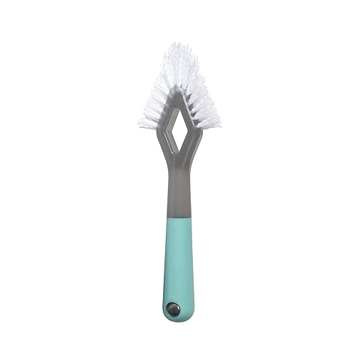 Casabella Smart Scrub Heavy-Duty Tile and Grout Brush for Tile Joints, Grout Cleaner Brush with Nonslip Handle, Gray/Aqua