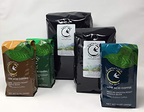 Simpatico Low Acid Coffee - Dark DECAF - WHOLE BEAN - (5 pounds) Water Processed
