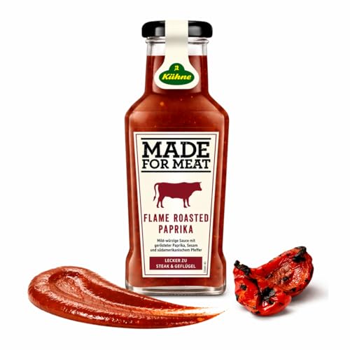 Kuhne Flame Roasted Paprika Sauce, 8oz Bottle, BBQ Sauce for Chicken Wings, Grilled Meat and Barbecues, Sweet, Smoky and Spicy