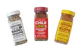 Trader Joe's BBQ Seasoning 3 Pack With 1 Each Everything But The Bagel 2.3 oz, Chile Lime 2.9 oz and Elote 2.3 oz Bottles