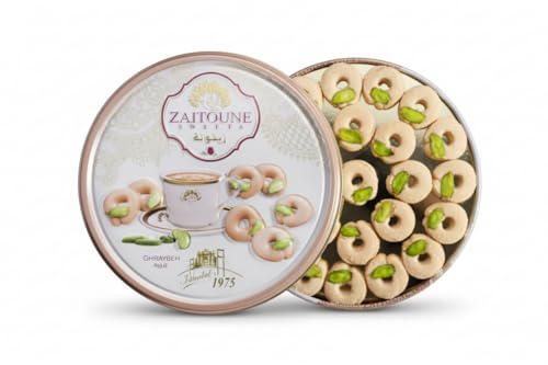 Zaitoune Ghraybeh Cookies - 9 oz | Traditional Middle Eastern Pistachio Shortbreads Handcrafted in Turkey | Beautiful Reusable Gift Tin | Perfect