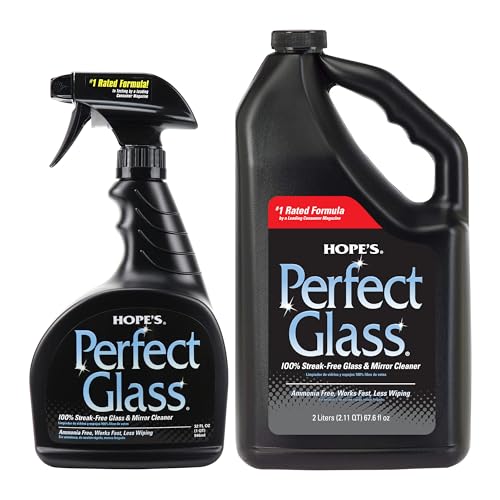 HOPE'S Perfect Glass Cleaner, Streak-Free, Ammonia-Free Window, Mirror, Screen, and Shower Door Cleaner, Indoor and Outdoor Glass Surfaces, 32 Fl Oz