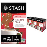 Stash Tea Holiday Chai Tea 18 Count Tea Bags (Pack of 6), Individual Spiced Black Tea Bags for Use in Teapots Mugs or Cups, Brew Hot Tea or Iced Tea