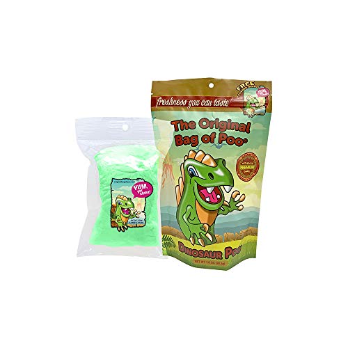 The Original Bag of Poo®, Dinosaur Poo (Green Apple Flavor Cotton Candy) Novelty Poop Gag Gift. Free sticker inside.