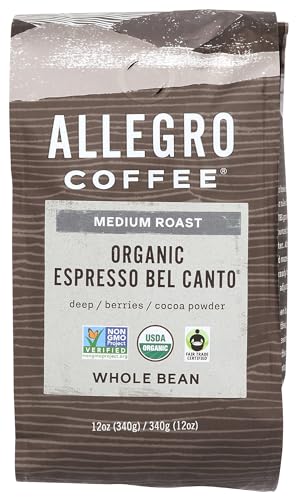 Allegro Coffee Organic Espresso Bel Canto Whole Bean Coffee, 12 oz(Pack of 1)
