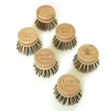 Larga Vitae 6 pcs Wooden Dish Brush Replacement Heads Made of Renewable Bamboo Wood and Natural Bristle Fiber, Durable, Long Lasting (Palm/Coconut