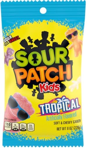 SOUR KIDS Variety, Original, Blue Raspberry, Tropical, and Heads 8 Ounce Bags (Pack of 4) - with Make Your Day Bag Clip