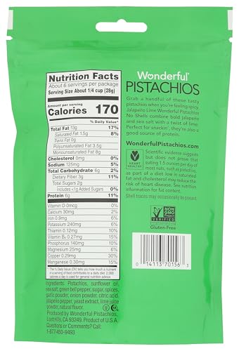 WONDERFUL PISTACHIO Jalapeno Lime No Shells Pistachios, 5.5 OZ