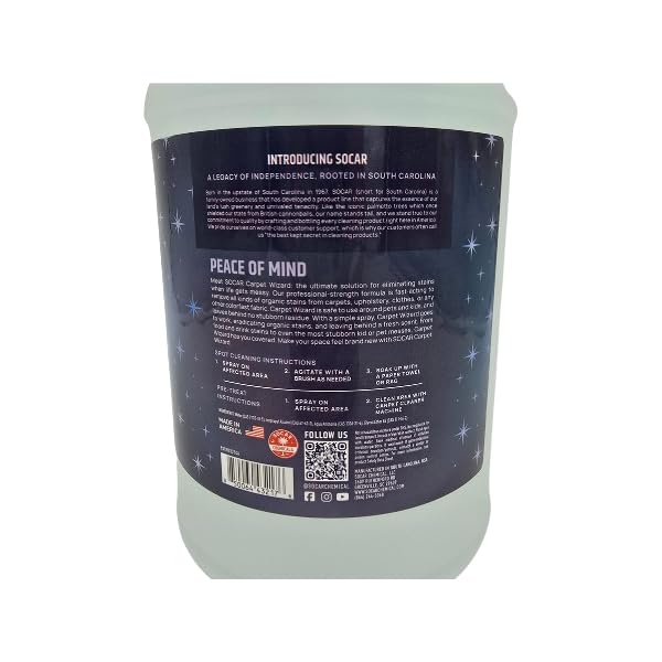 SOCAR Carpet Wizard Carpet Stain Remover, Fast Acting Liquid Formula, Safe for Pets and Kids, Removes Organic Stains