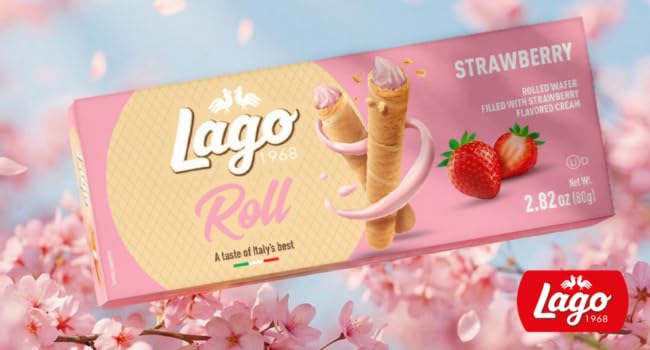 Gastone Lago Strawberry Wafer Rolls, 2.82 oz - Crispy Rolled Wafers with Smooth Strawberry Cream Filling, Light & Crunchy Snack