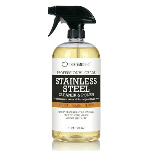 Thirteen Chefs Stainless Steel Cleaner and Polish for Fridge, Oven, Cooktop, Kitchen Appliances, BBQ and Ranges - 16oz