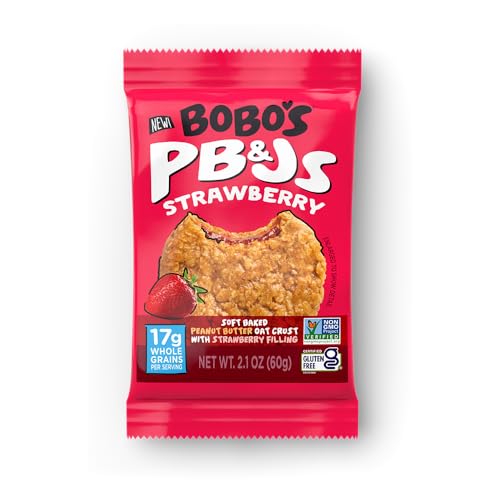 Bobo's Strawberry PB&J Oat Snacks, Simple Ingredients, Whole Grain Oats, Plant Based, Non-GMO, Gluten Free Breakfast Bars, Healthy Snacks for Adults