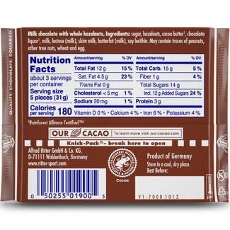 Ritter Sport, Milk Chocolate with Whole Hazelnuts, 3.5-Ounce Bars - Pack of 10