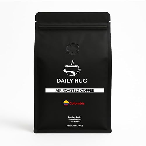 Daily Hug Colombian Coffee, 12oz - Single-Origin Andes, Air Roasted Small Batch Specialty Coffee, Notes of Milk Chocolate, Stone Fruit & Citrus