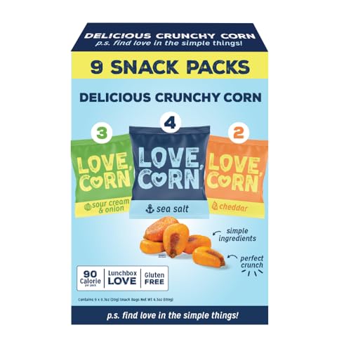 LOVE CORN Variety Pack - Sea Salt, Sour Cream & Onion, Cheddar - Crunchy Roasted Corn Snack, Gluten Free, Vegan - Alternative to Chips, Nuts
