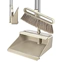 INDCAN Broom and Dustpan Set with 52" Adjustable Long Handle, Upright Standing Dustpan with Comb Teeth, Foldable Dustpan, Angled Broom Head