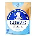 BLUELAND 100% Plastic-Free Dishwasher Detergent Tablets, 60 Count, Free & Clear, Eco-Friendly Dishwashing Pods, Natural, USDA Certified biobased