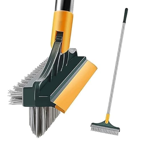 3-in-1 Bathroom Cleaning Brush with Wiper, 180° Rotating Long Handle Floor & Toilet Cleaning Brush for Tiles, Bathroom & Kitchen (Multicolor)
