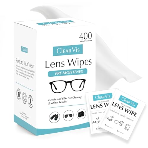 ClearVis Pre-Moistened Lens Wipes - ClearVis 400 Individually Wrapped Wipes, Streak-Free Cleaning for Eyeglasses, Phones, Cameras, Binoculars
