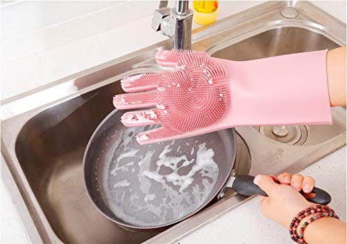 Yinceber Silicone Dishwashing Gloves, Pet Grooming Rubber Scrubbing Gloves for Dishes, Sponge Wash Cleaning Glove with Scrubbers for Housework