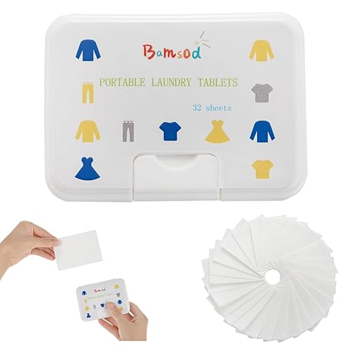Bamsod Portable Laundry Sheets,Travel-Sized Laundry Detergent for Sink Washing, Soap Sheets for Travel,32 Loads / 1 Pack