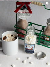 Double Chocolate and Peppermint Hot Chocolate Gift Set, with Marshmallows - Red or Green Fancy Holiday Hot Cocoa Mix in Glass Bottles - Family Hot