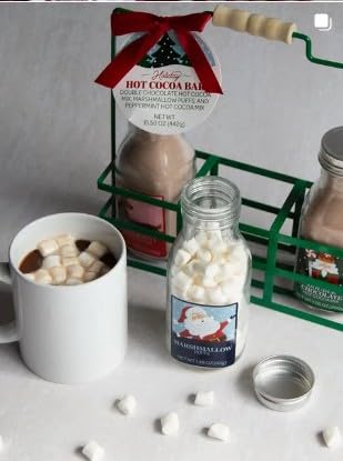 Double Chocolate and Peppermint Hot Chocolate Gift Set, with Marshmallows - Red or Green Fancy Holiday Hot Cocoa Mix in Glass Bottles - Family Hot