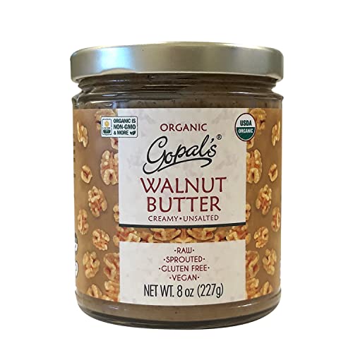 Gopal’s Sprouted Organic Raw Walnut Butter, 100% Gluten-Free (Unsalted) 8 Ounces | Keto, and Paleo-Friendly