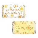 DISTINCTIVS First Trip Around the Sun 1st Birthday Mini Candy Bar Wrappers - 42 Count - Boho Sunshine Design - Turning One Party Favors for Boy or