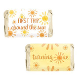 DISTINCTIVS First Trip Around the Sun 1st Birthday Mini Candy Bar Wrappers - 42 Count - Boho Sunshine Design - Turning One Party Favors for Boy or